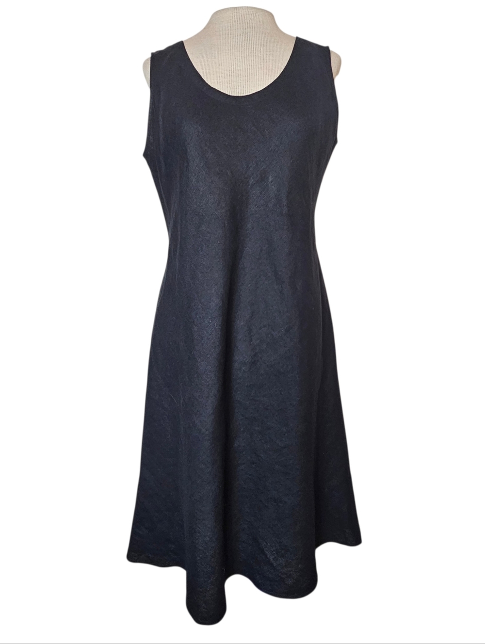 Eileen Fisher Irish Linen Dress Size S Black Sleeveless Lagenlook Minimalist